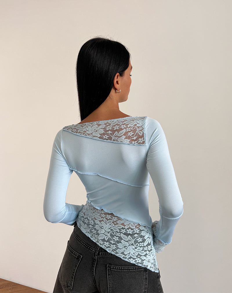 Image of Lucca Long Sleeve Top in Lace Light Blue