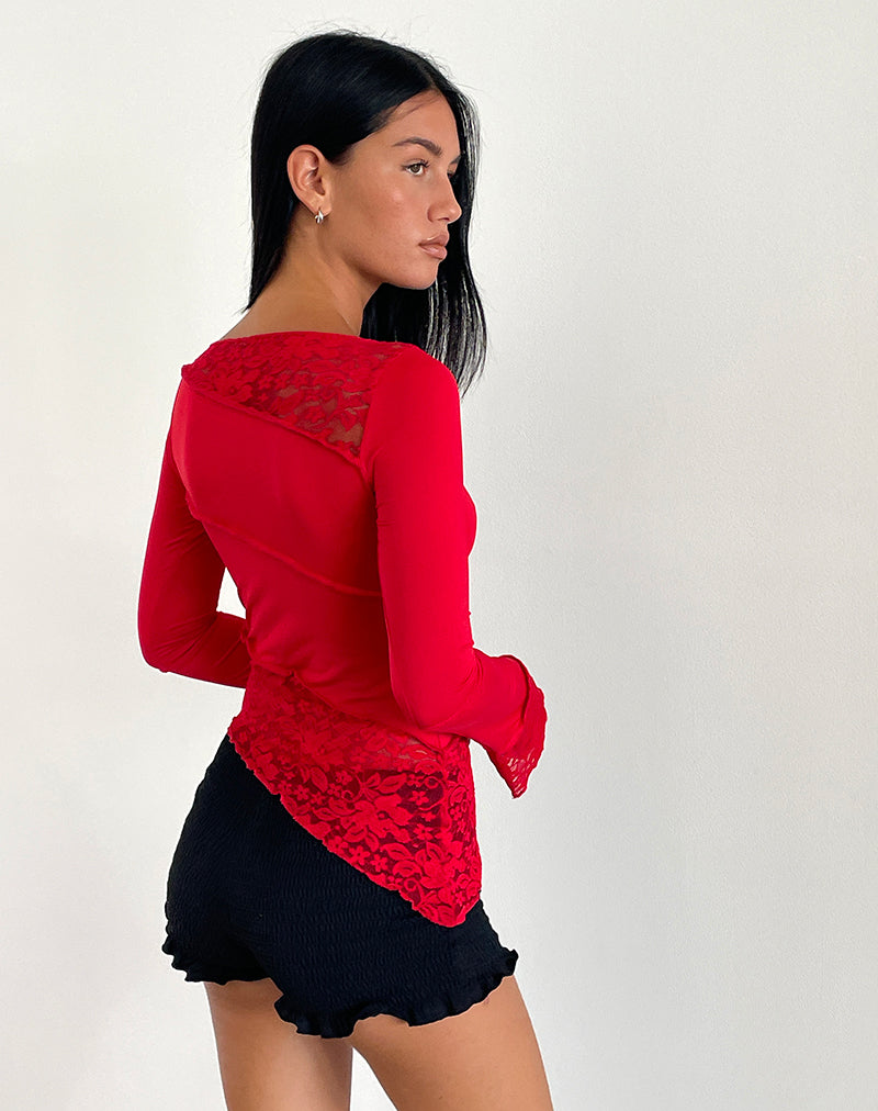 Image of Lucca Long Sleeve Top in Slinky Lace Red