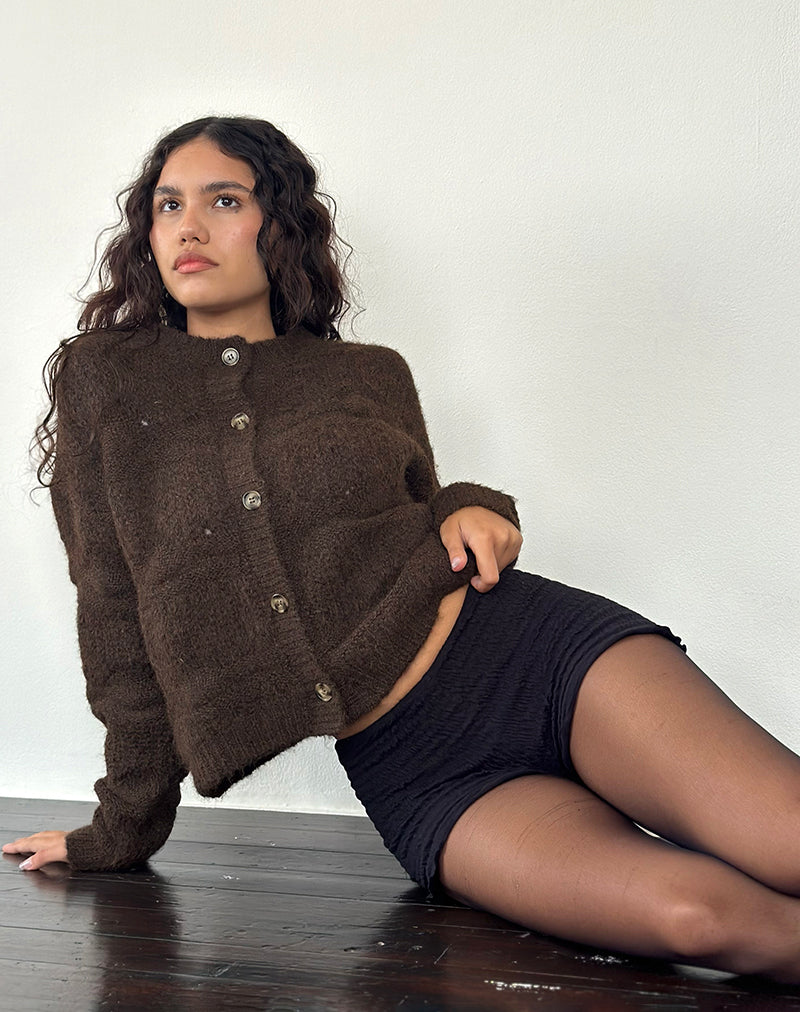 Image of Luciana Textured Knit Cardi in Dark Brown