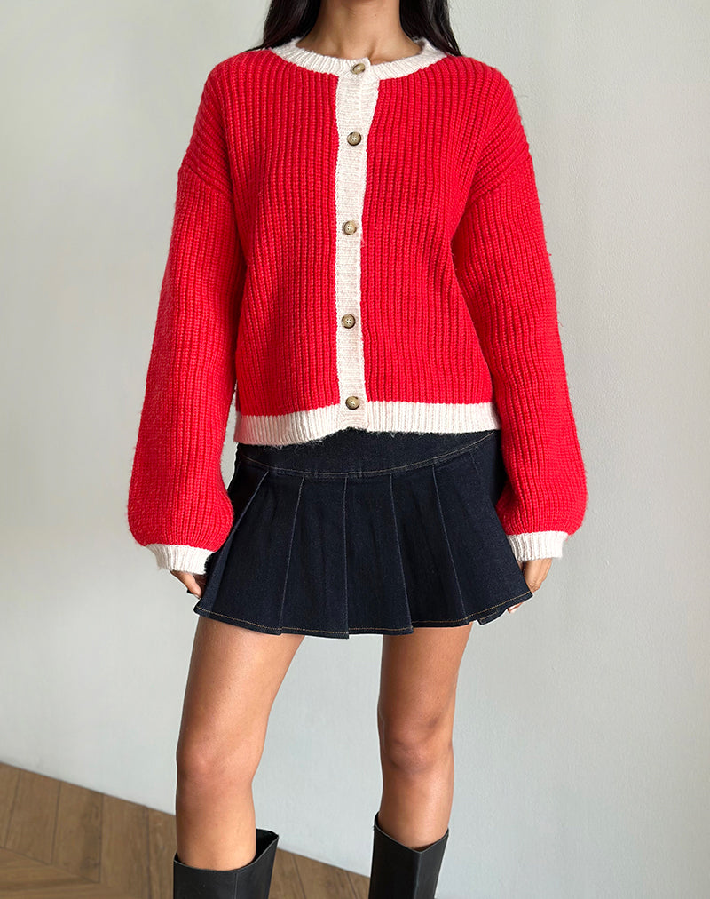 Luciana Contrast Cardigan in Red and Pink