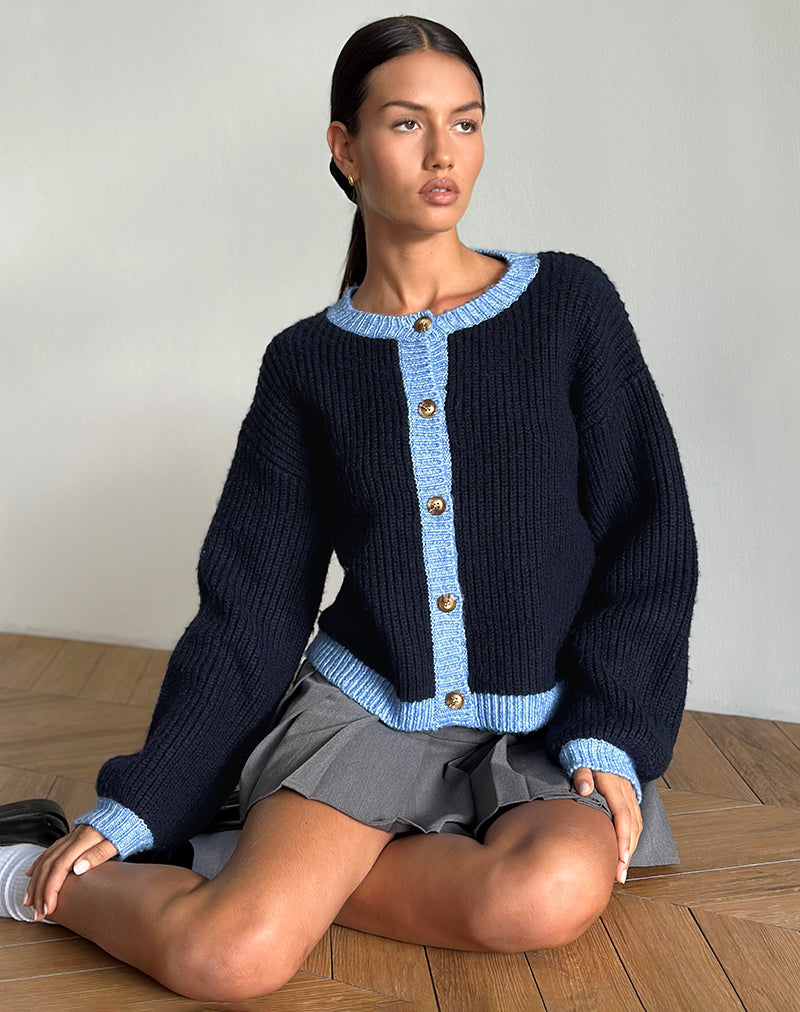 Cardigan Luciana en bleu marine contrasté