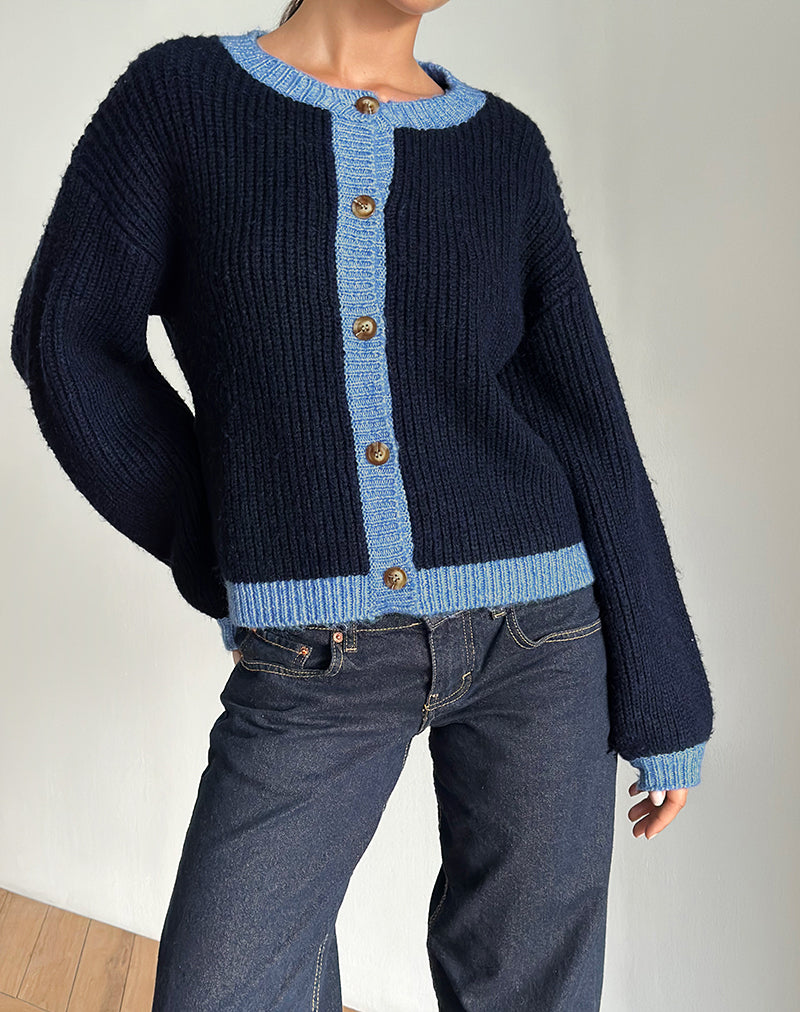 Image of Luciana Cardigan in Contrast Navy