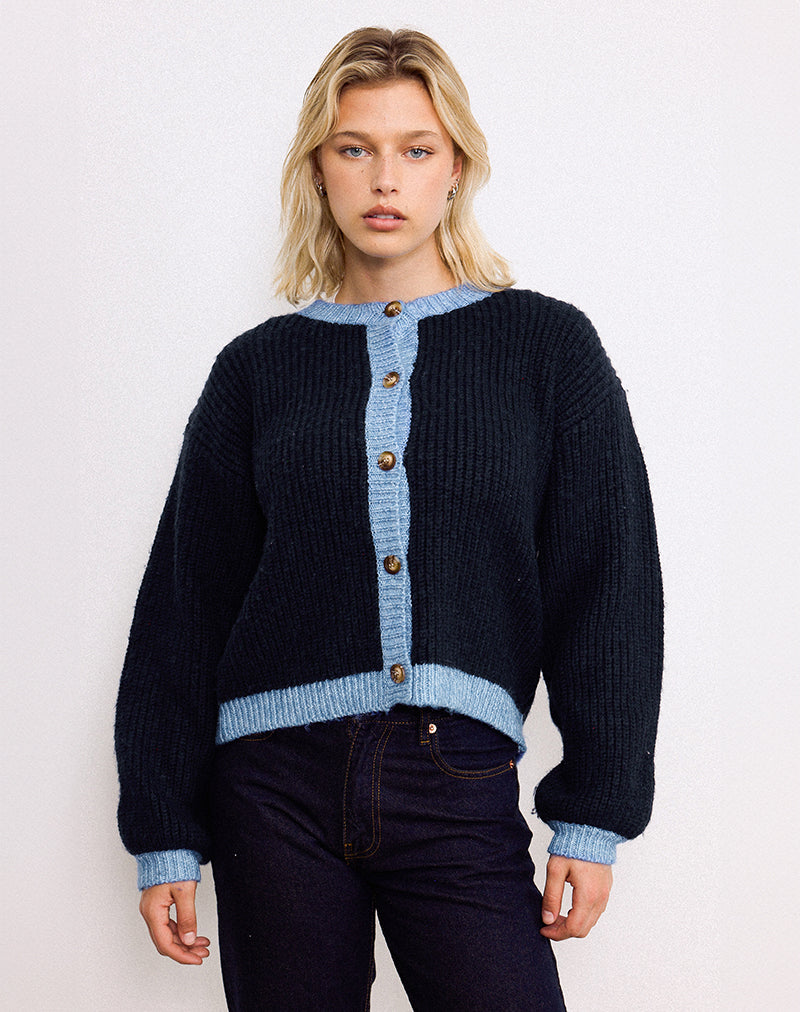 Luciana Cardigan in Contrast Navy