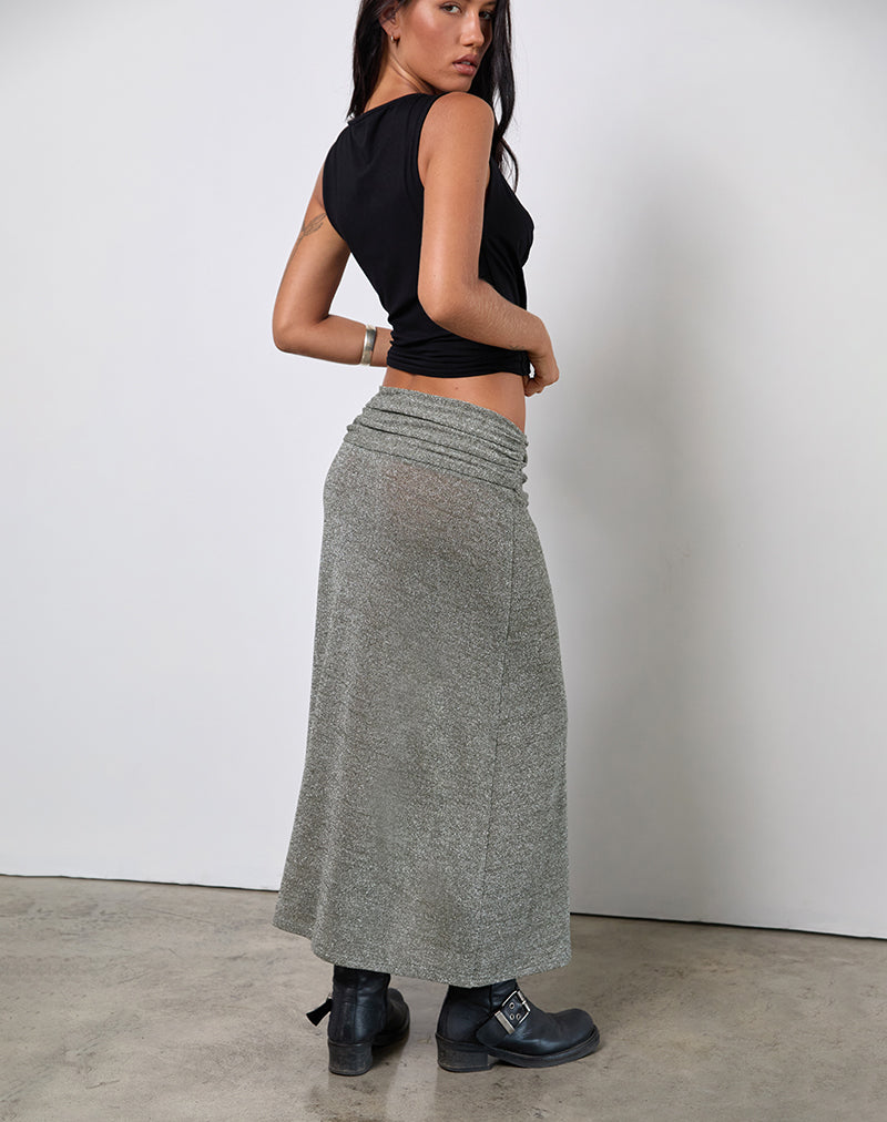 Luciara Midi Skirt in Glitter Knit Khaki