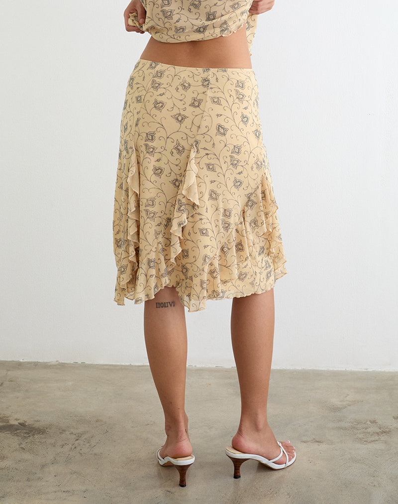 Image of Luisa Midi Skirt in Winding Ivy Pale Yellow