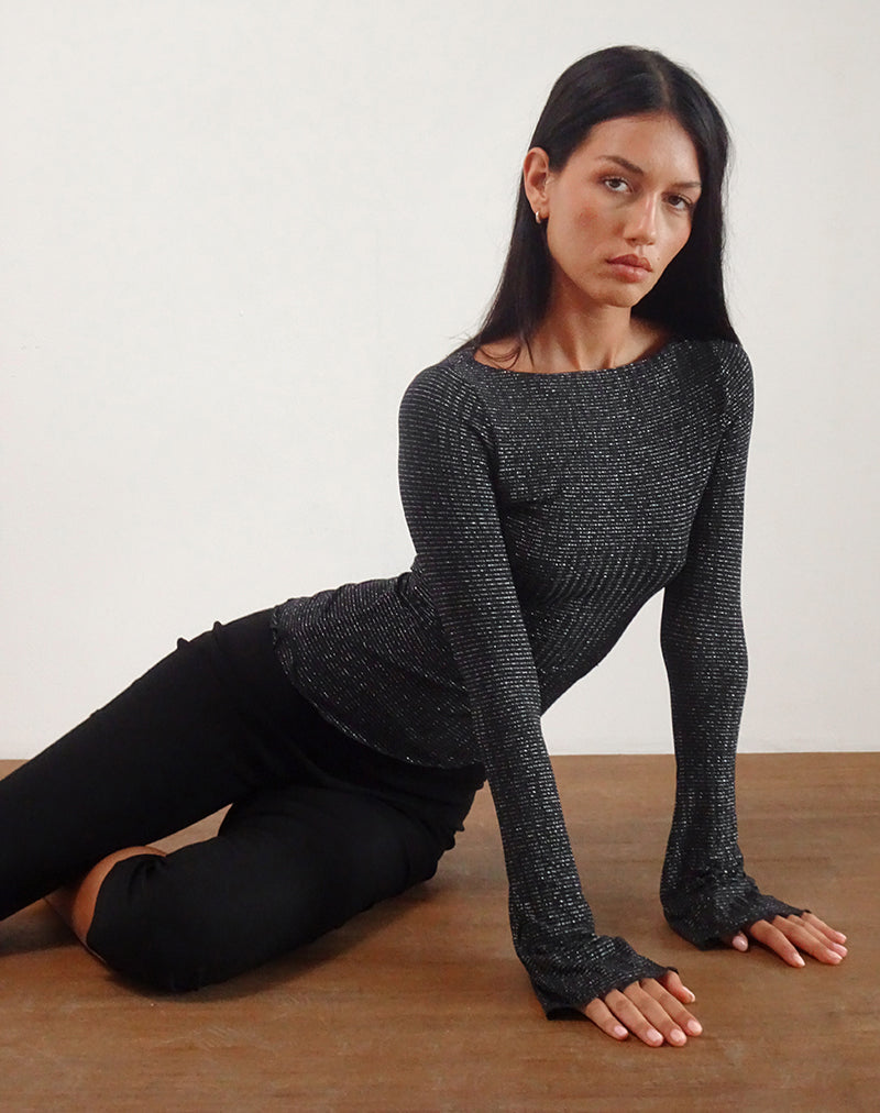 Image of Lukia Long Sleeve Top in Metallic Stripe Jersey Black