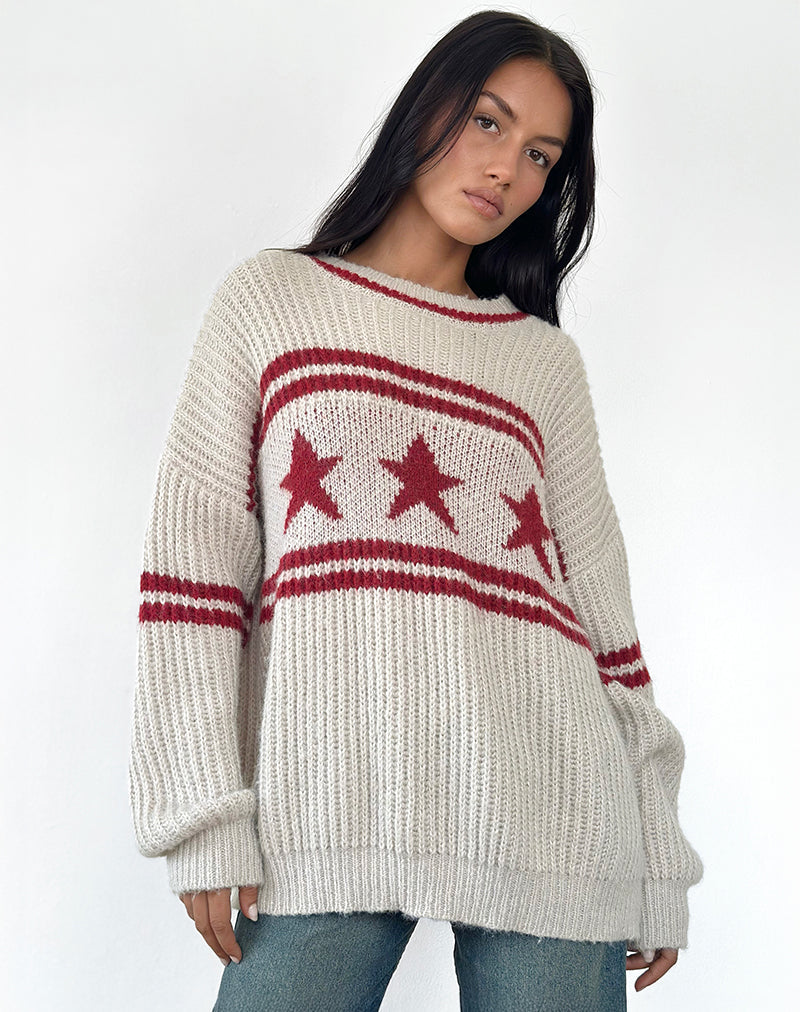 Image of Lulees Oversized Jumper in Oat with Star Stripe