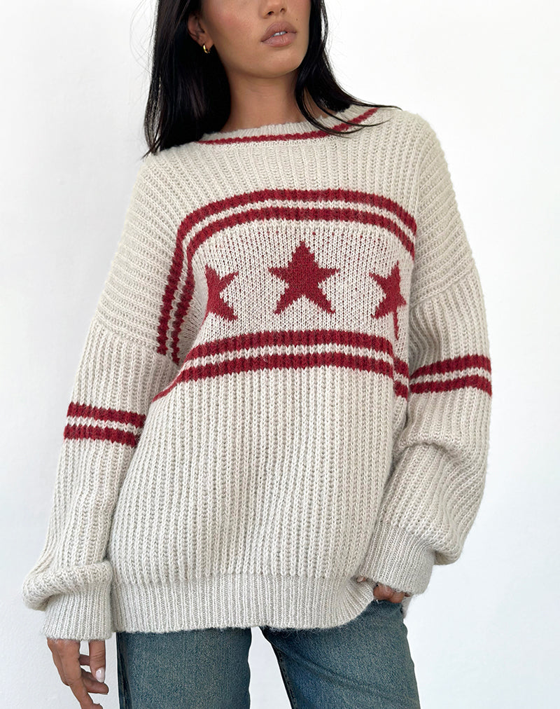 Lulees Oversized Jumper in Oat with Star Stripe