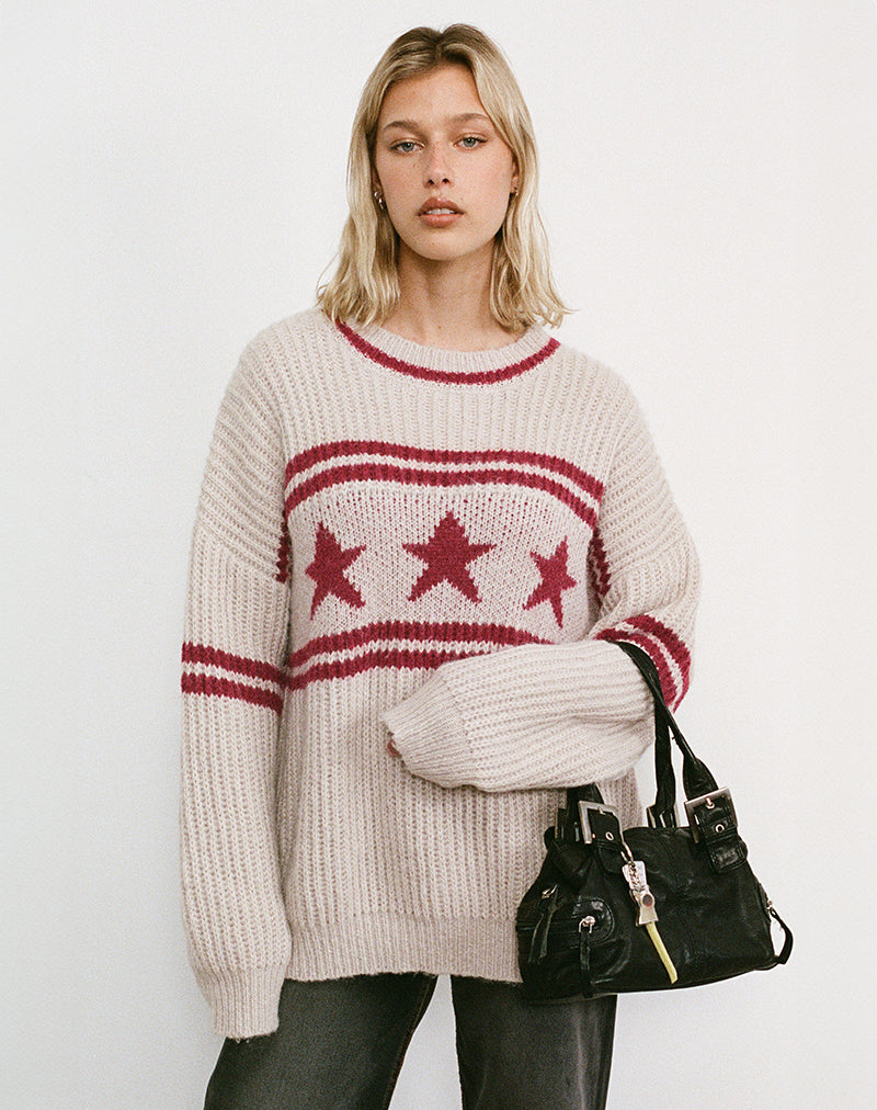 Image of Lulees Oversized Jumper in Oat with Star Stripe