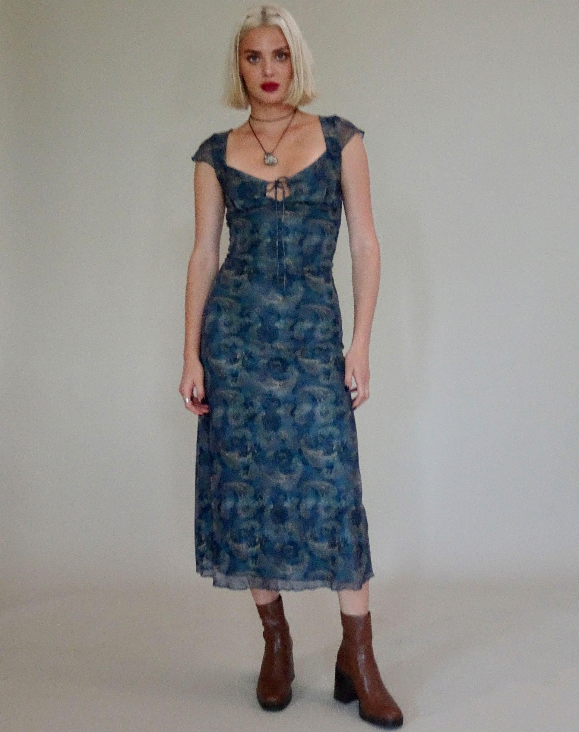 Lunama Mesh Midi Dress in Tonal Blue Paisley Lunama Mesh Midi Dress in Tonal Blue Paisley