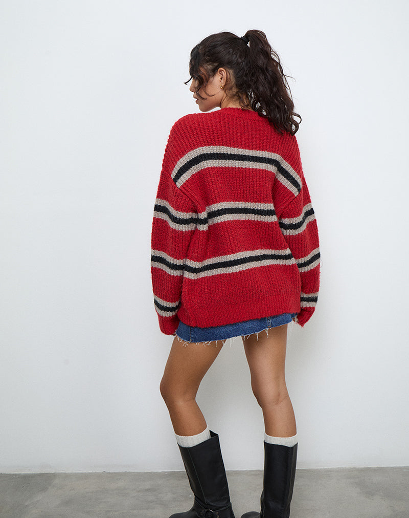 Image of Lunet Knitted Jumper in Red and Black Stripe