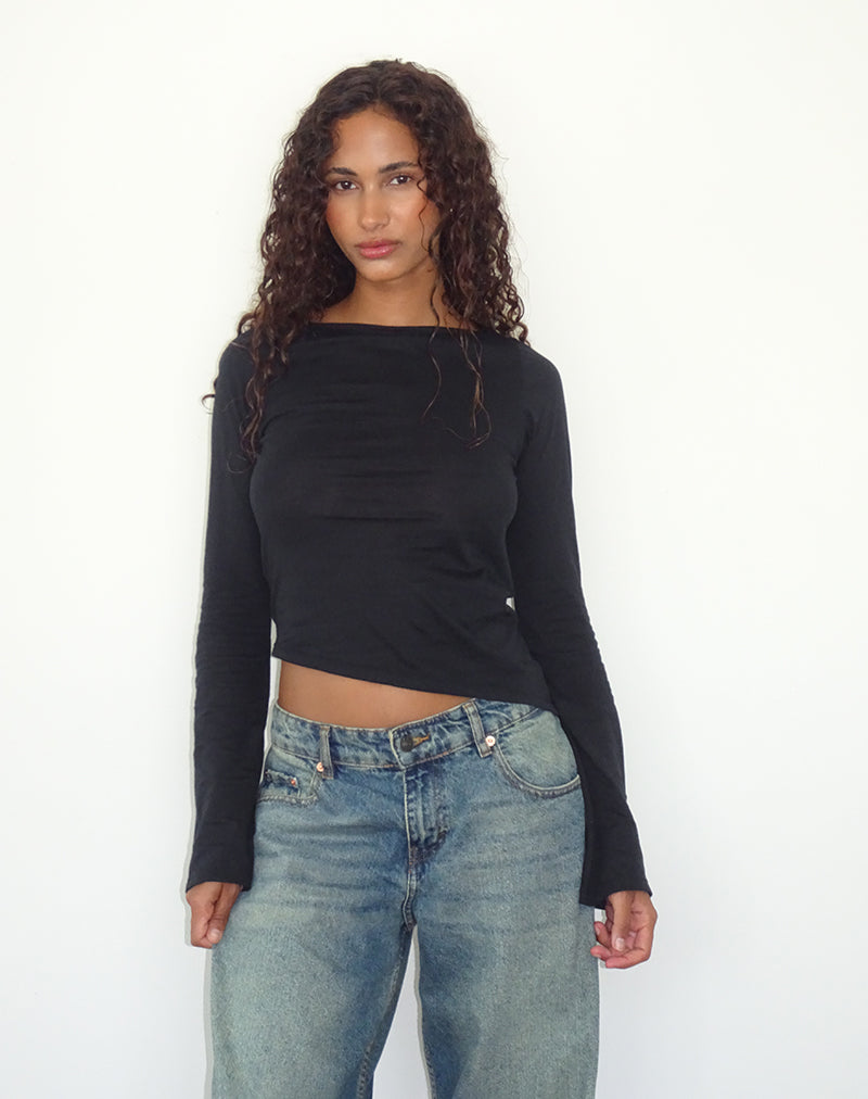 Image of Lunica Long Sleeve Top in Tissue Jersey Black