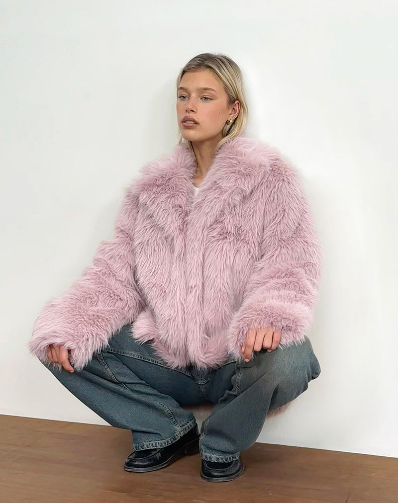 Image of Lupita Jacket in Faux Fur Dusty Pink