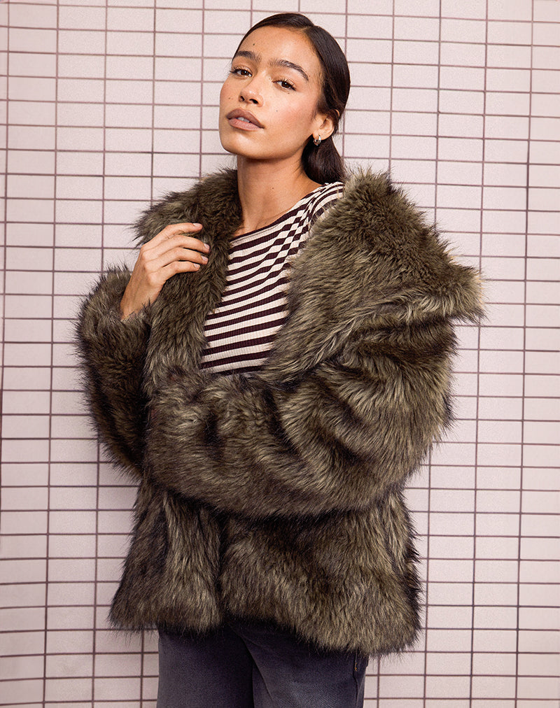 Grey Leopard Print Faux Fur Cropped Jacket | Joji