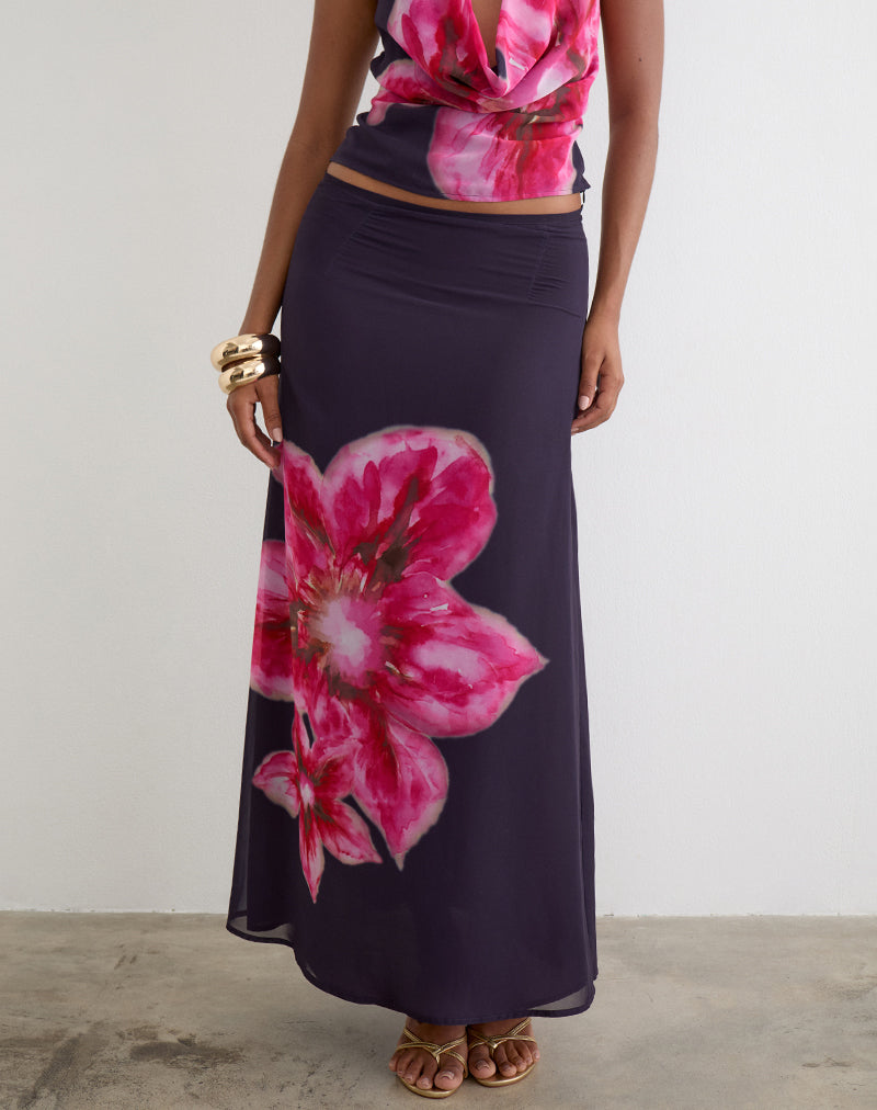 Lurina Maxi Skirt in Purple Chiffon with Desert Flower