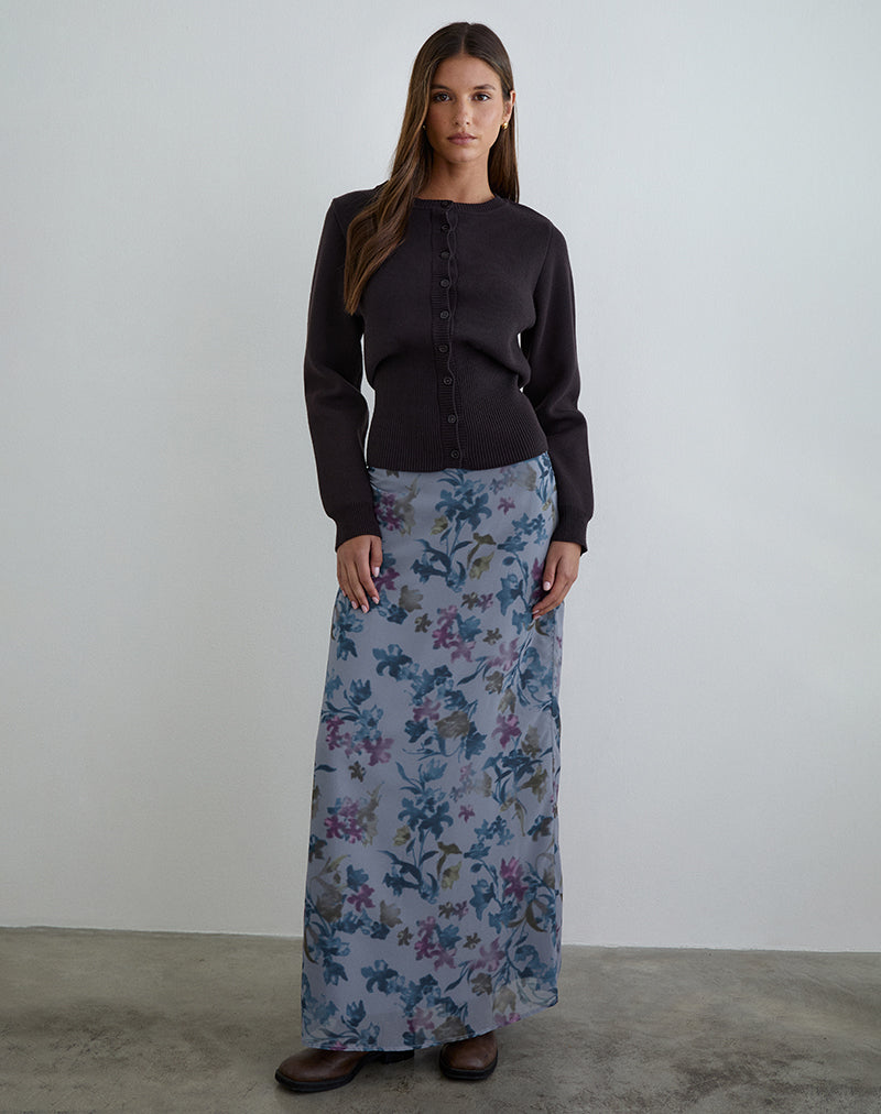 Lurina Maxi Skirt in Chiffon Shadow Lily Blue