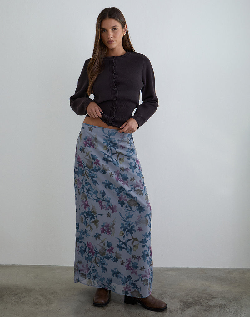 Image of Lurina Maxi Skirt in Chiffon Shadow Lily Blue