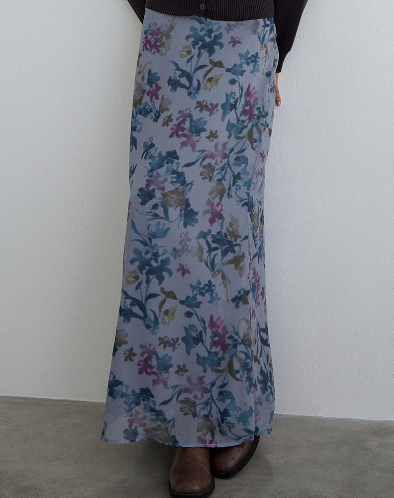 Image of Lurina Maxi Skirt in Chiffon Shadow Lily Blue
