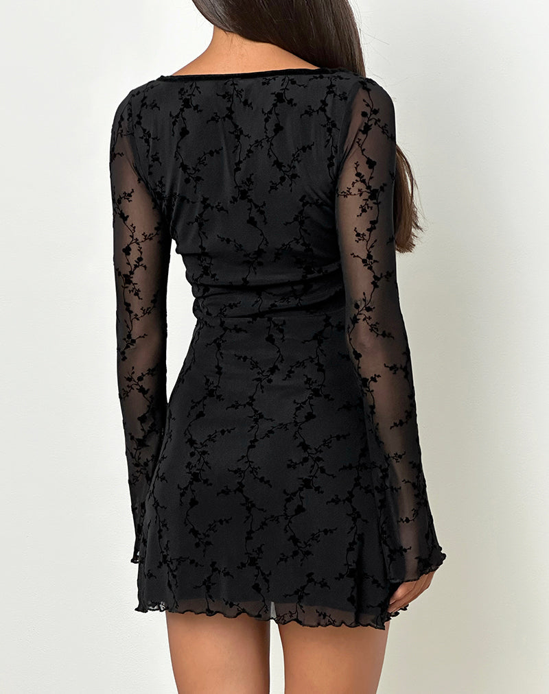 Image of Luth Mini Dress in Vine Flower Black