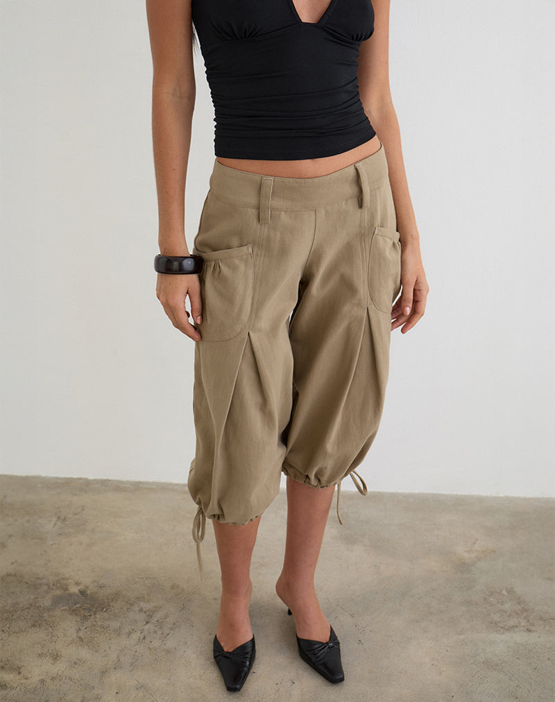 Image of Iria Cargo Capri Trouser in Twill Khaki