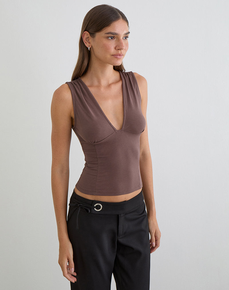 Lynod Plunge Top in Deep Taupe
