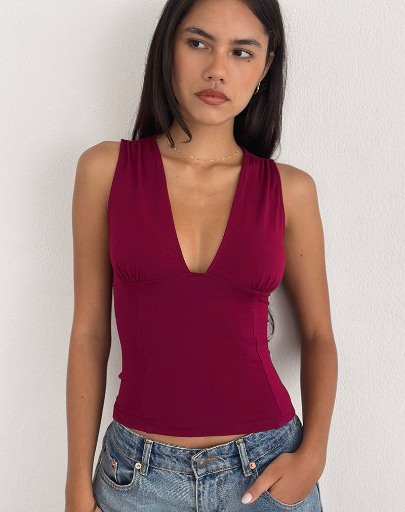 Image of Lynod Plunge Top in Rayon Burgundy