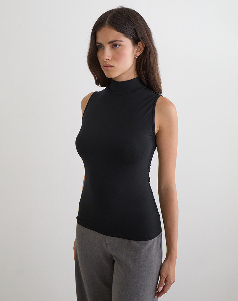 Image of Lysan High Neck Vest Top in Jersey Black