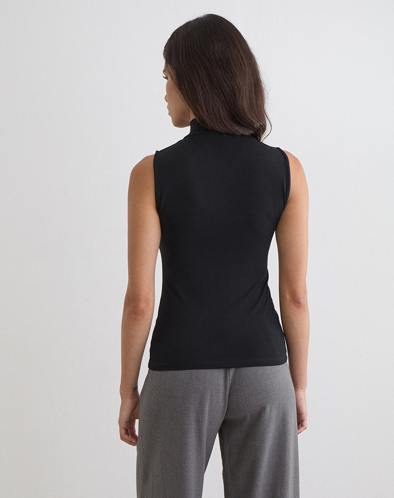 Image of Lysan High Neck Vest Top in Jersey Black