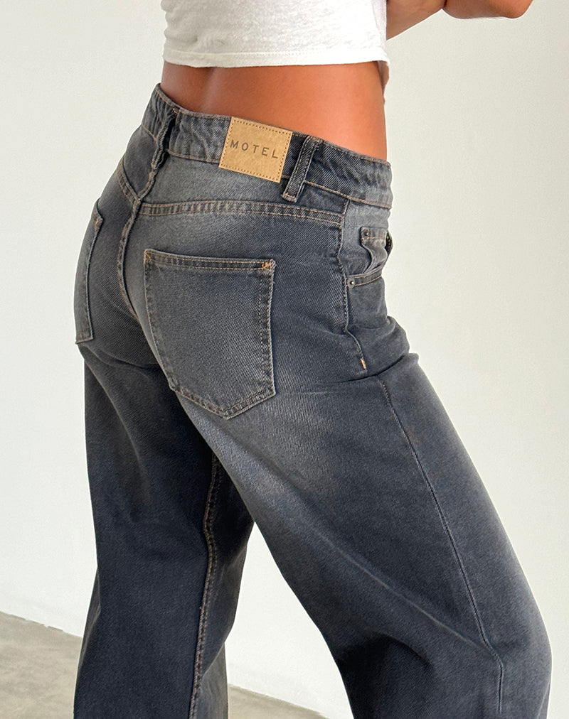 Image of Low Rise Parallel Jeans in Grey Used Bleach