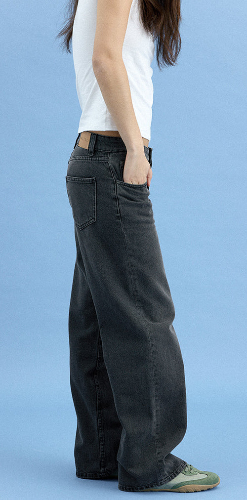 Image of Low Rise Parallel Jeans in Washed Black Grey