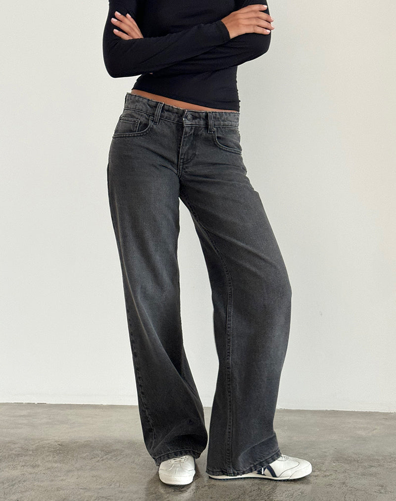 Image of Low Rise Parallel Jeans in Washed Black Grey