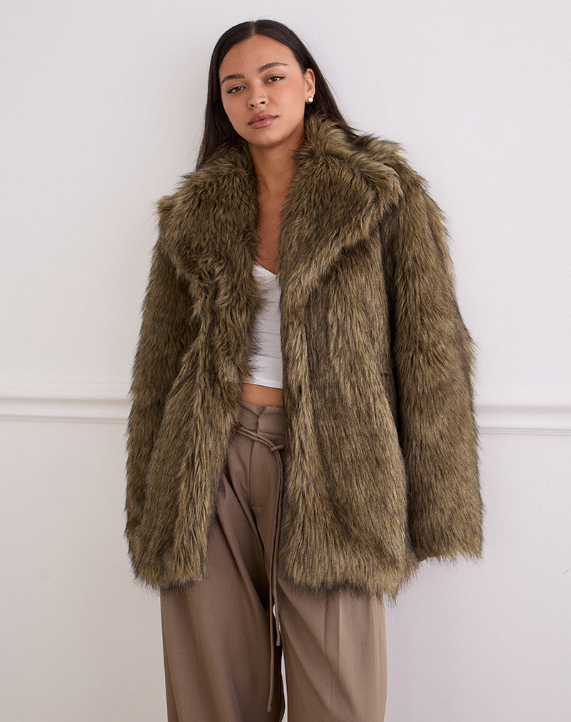 Image of Lupita Jacket in Faux Long Fur Brown