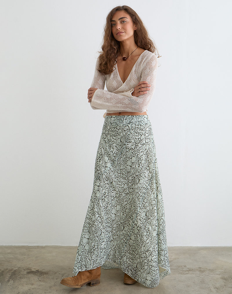 Image of Rumela Maxi Skirt in Bloom Paisley Pale Blue