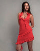 image of Margaret Ruffle Mini Dress in Red Chiffon with Rosette