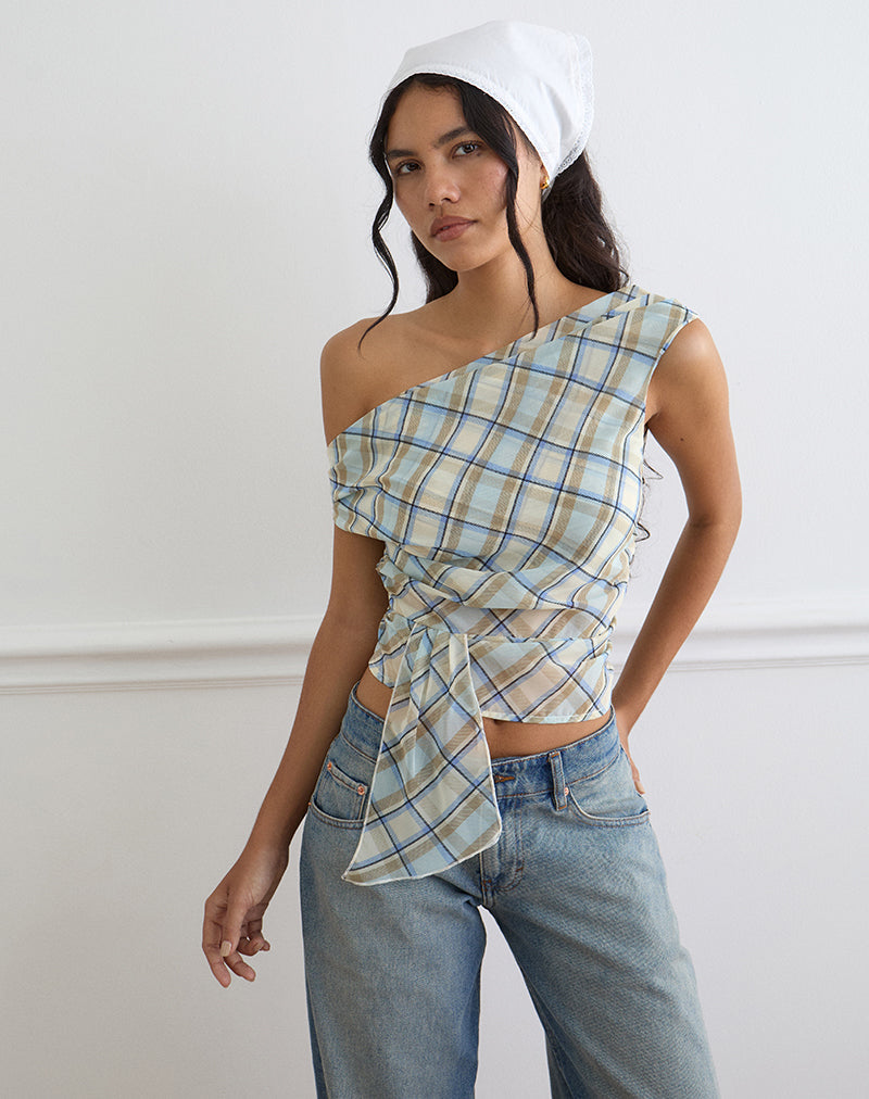 Image of Maida Top in Chiffon Vintage Blue Check