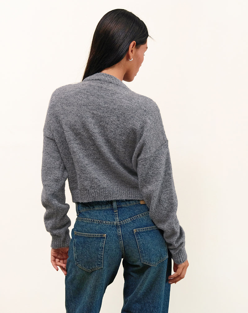 Image of Maira Zip Through Jacket in Knit Grey