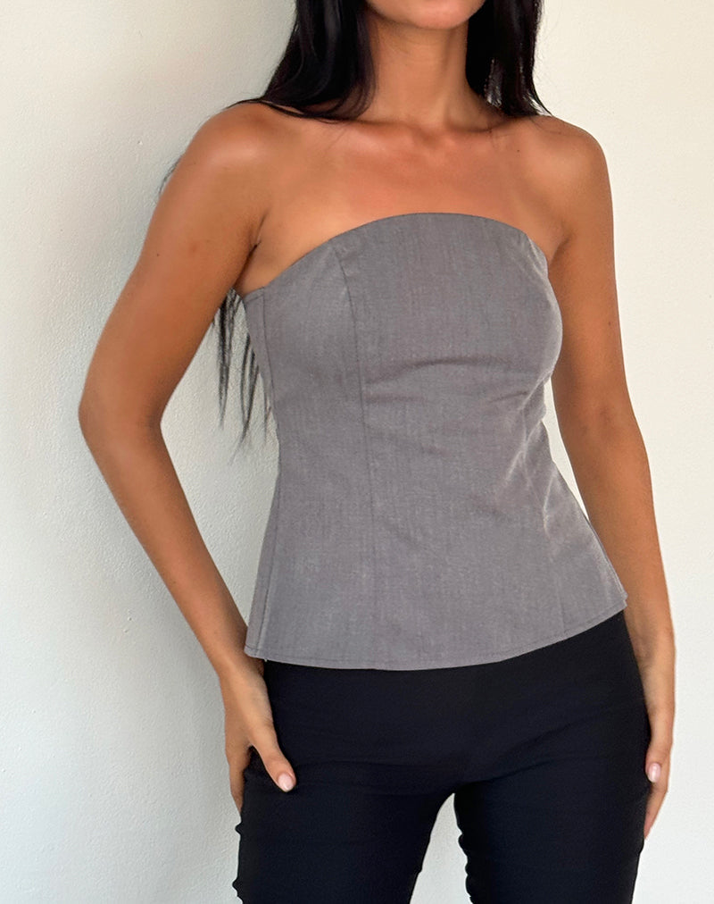 Mairi Longline Bandeau Top in Charcoal Tailoring