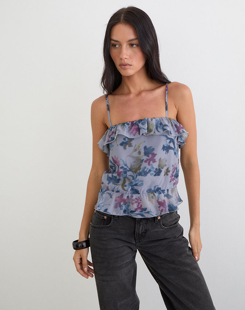 Top Maitra Cami en gasa azul sombra de lirio