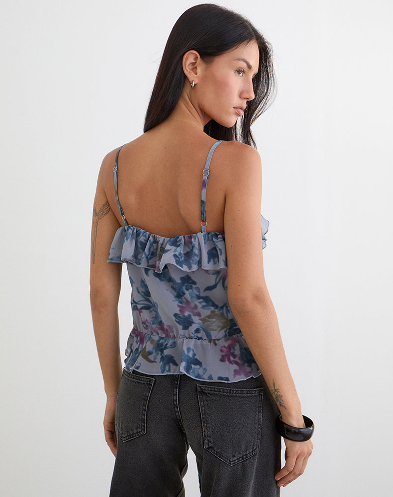 Image of Maitra Cami Top in Chiffon Shadow Lily Blue