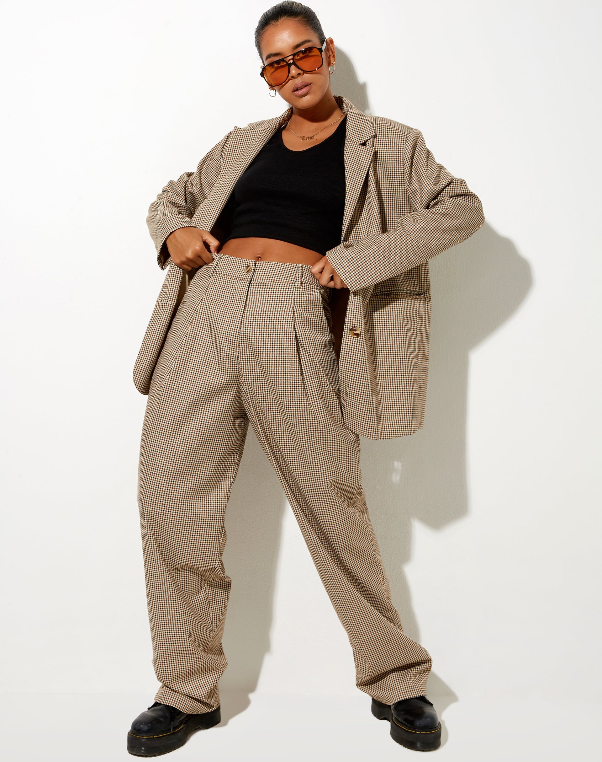 Image of Maiwa Blazer in Small Check Brown