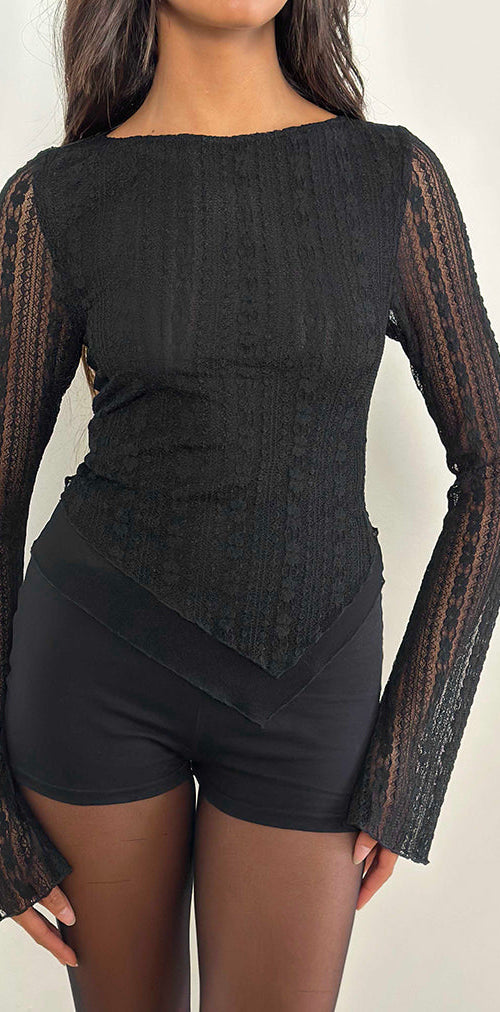 Image of Malakai Long Sleeve Top in Lace Black