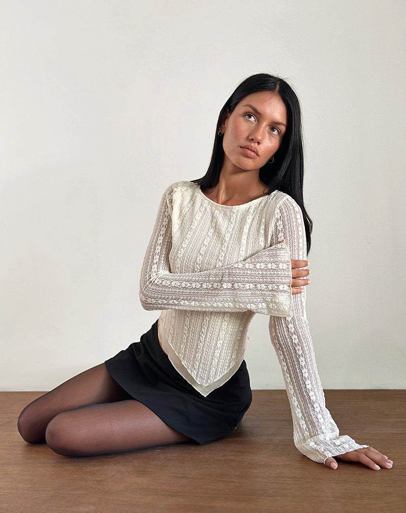 Image of Malakai Long Sleeve Top in Lace Ivory