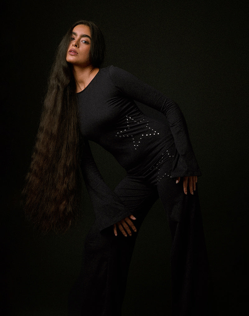 Malakai Long Sleeve Top in Star Stud Black