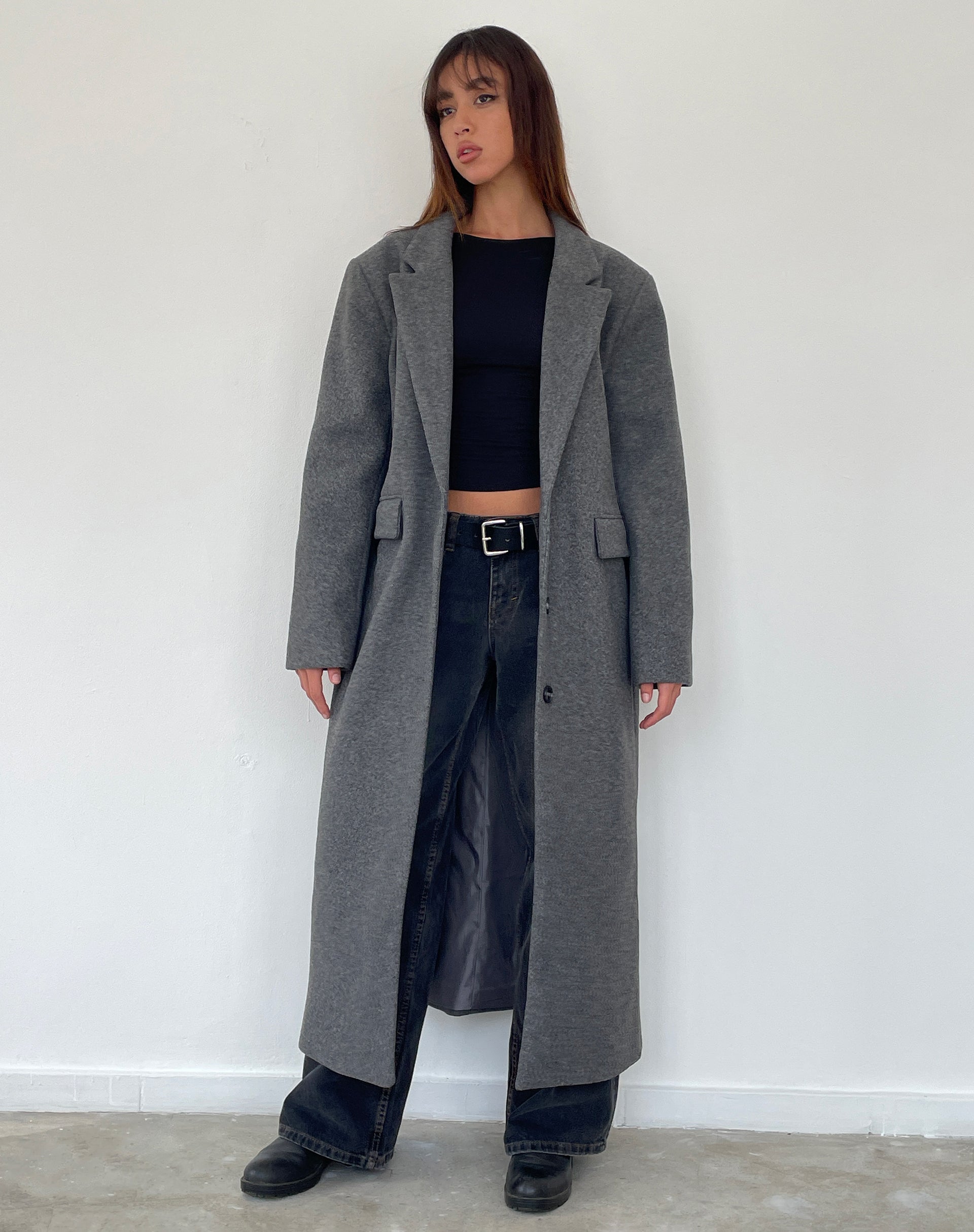 Charcoal Longline Wool Coat | Malati – motelrocks-com-eur