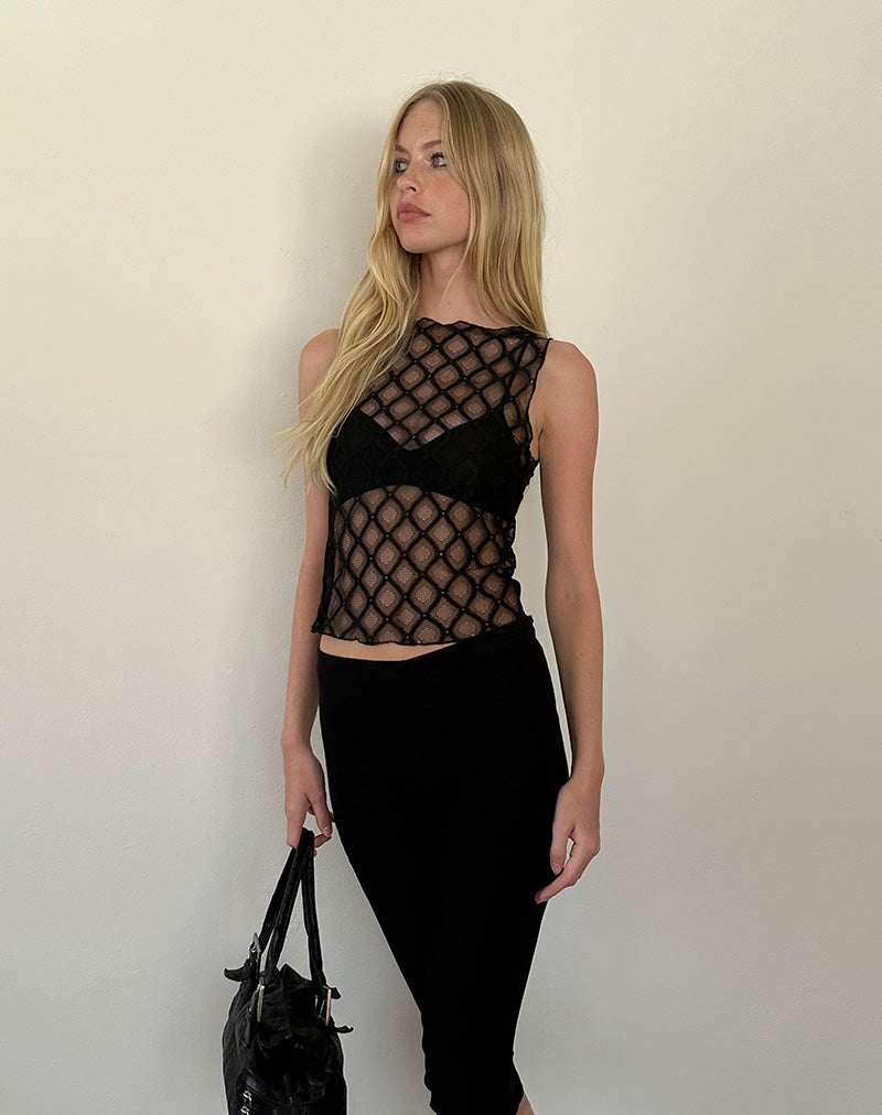 Image of Maloe Lace Patterned Tank Top in Black