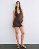 Image of Malvara Halterneck Mini Dress in Sequin Knit Brown