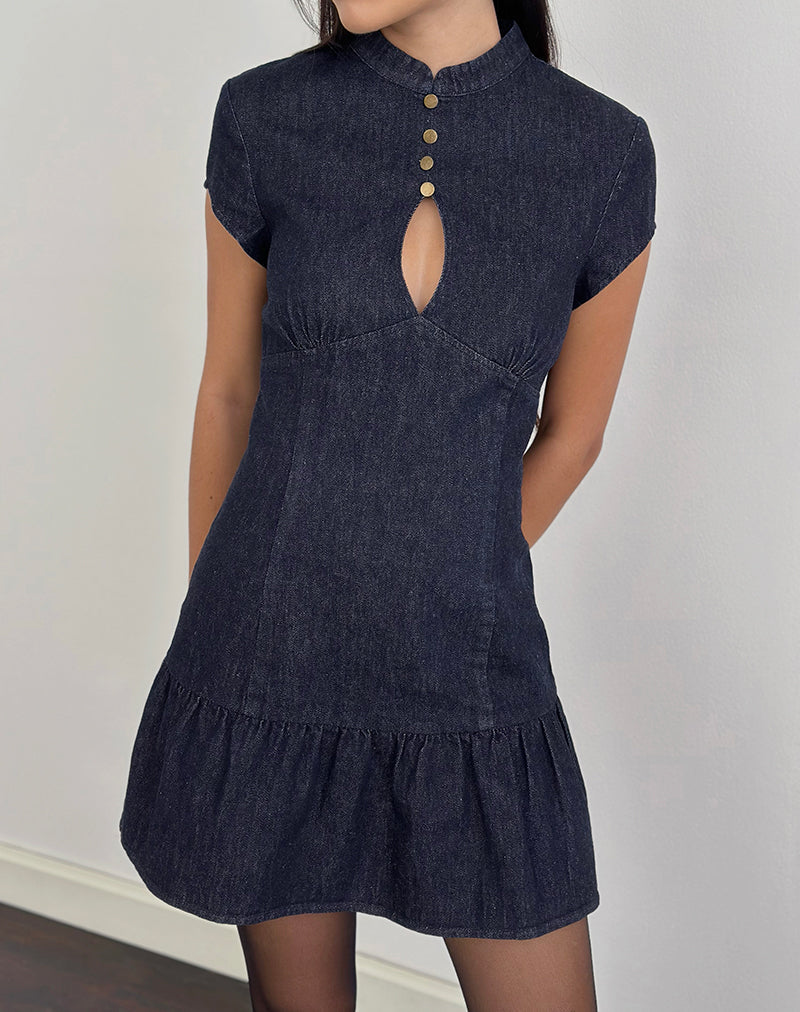 Image of Manama Mini Dress in Chambray Indigo