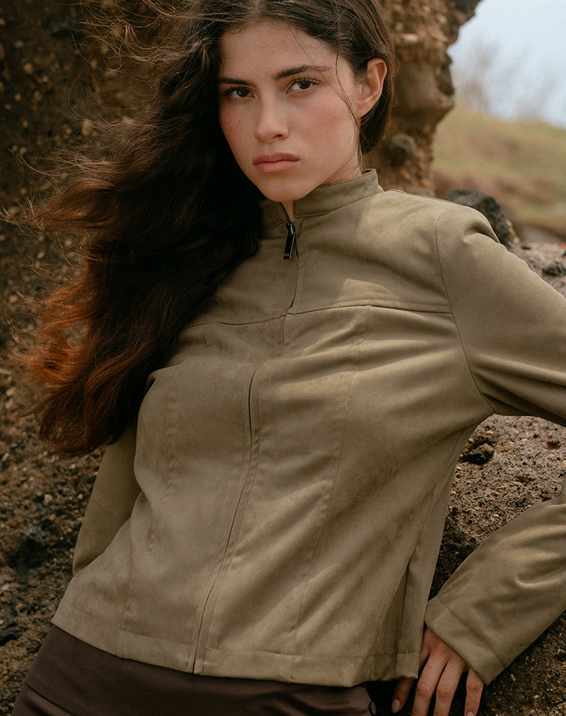 Image of Mandy Jacket in Faux Suede Walnut