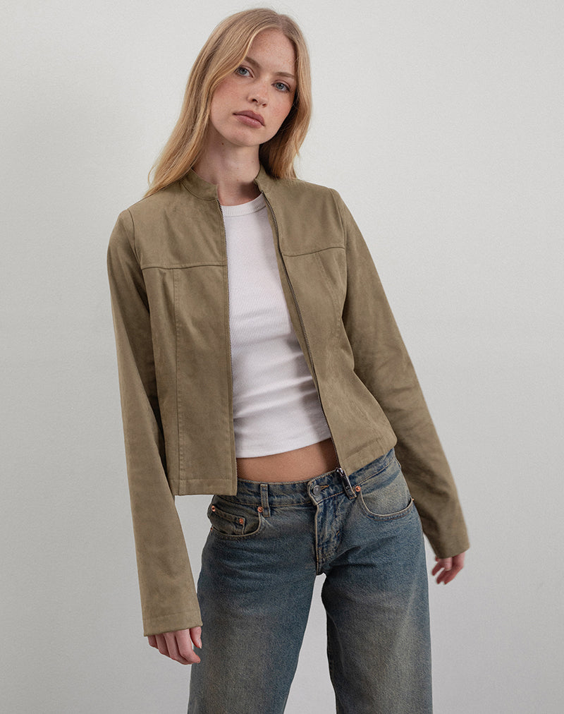 Mandy Jacket in Faux Suede Walnut