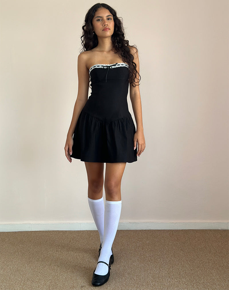 Image of Manisha Mini Dress in Black with White Trim